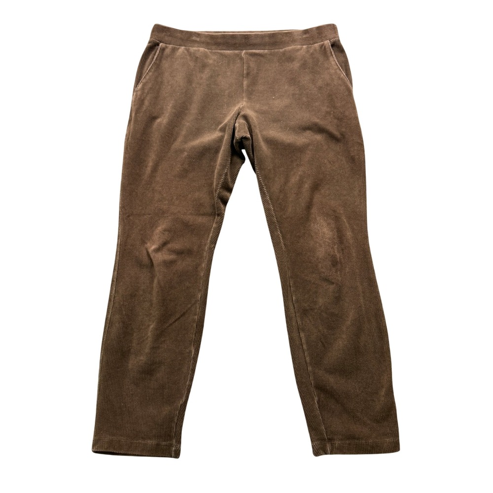 Lands' End Corduroy Pants Womens L 14-16 Brown Stretch Elastic Waist Casual